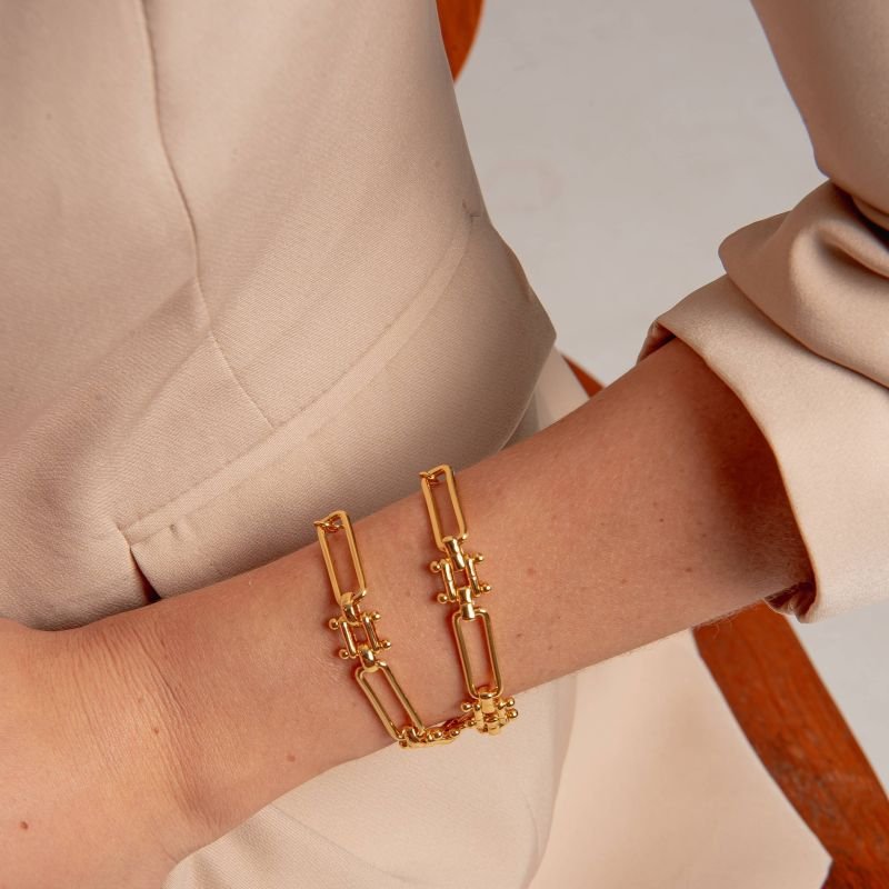 PULSEIRA ELOS RETANGULARES LONGO VIVI BANHADO A OURO 18K