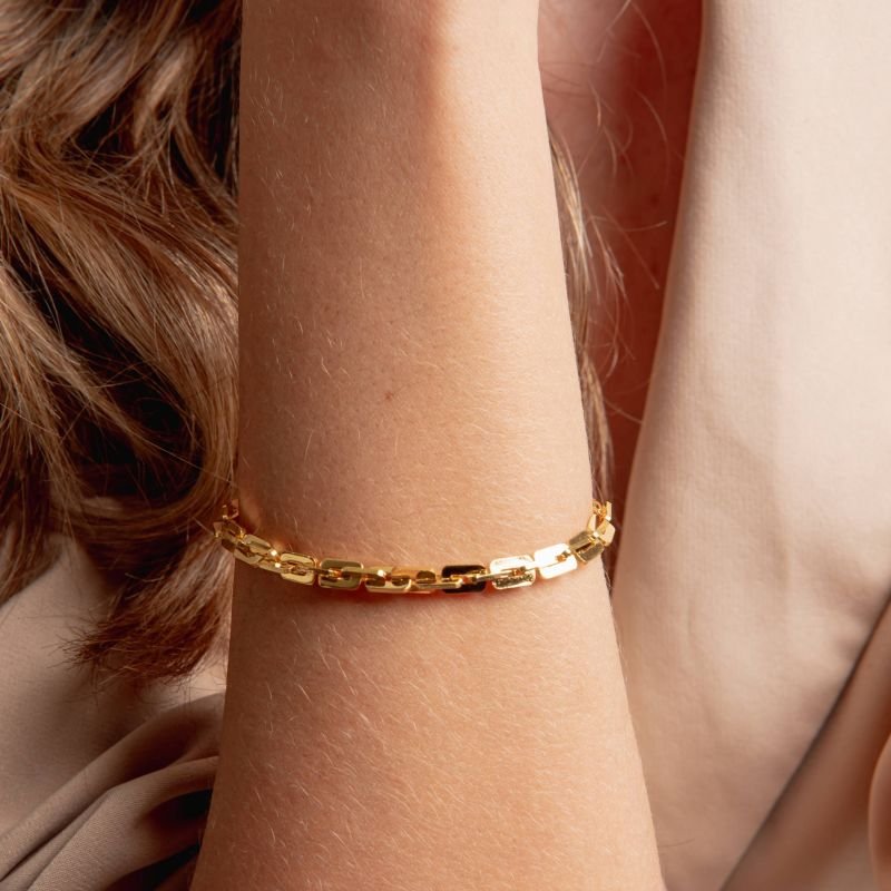 PULSEIRA ELOS RETANGULARES M BANHADO A OURO 18K