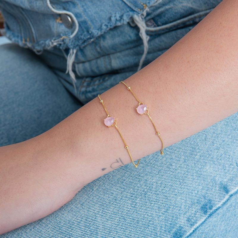 PULSEIRA GOTA ROSA FOSCA PP VENEZIANA COM BOLINHA DOURADO FOLHEADO