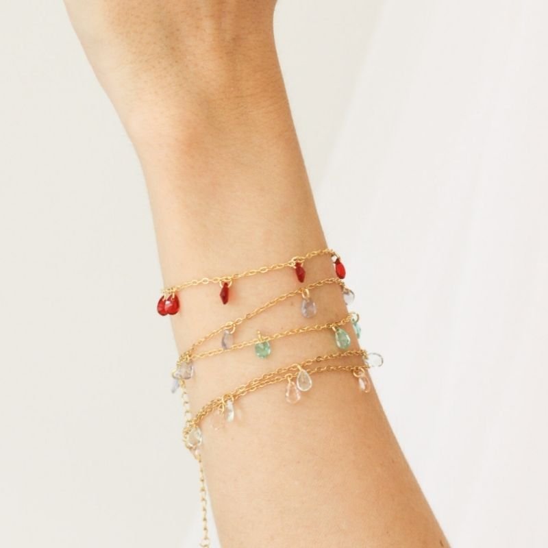 PULSEIRA GOTA VERDE BANHADO A OURO 18K