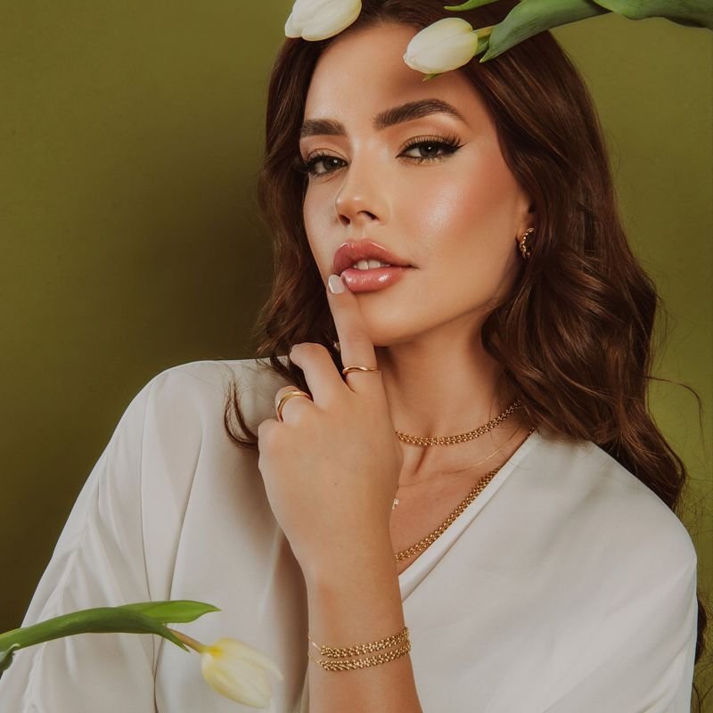 PULSEIRA GRAVATA ESCAMA FOLHAS BANHADO A OURO 18K