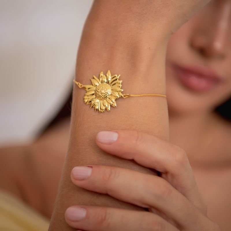 PULSEIRA GRAVATA GIRASSOL BANHADO A OURO 18K