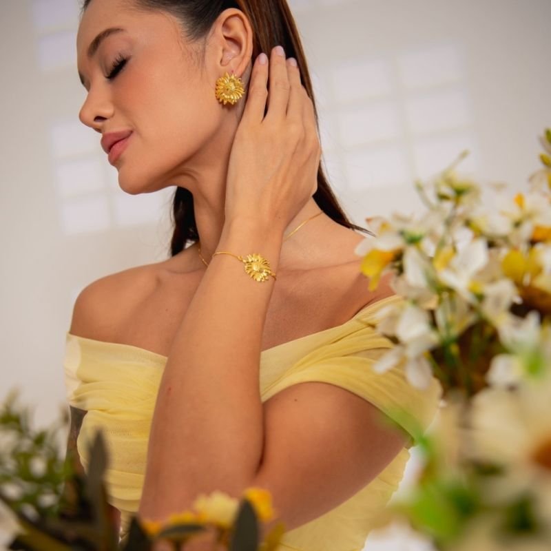 PULSEIRA GRAVATA GIRASSOL BANHADO A OURO 18K