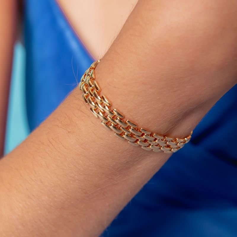 PULSEIRA MALHA RETANGULAR C: 15CM DOURADO FOLHEADO