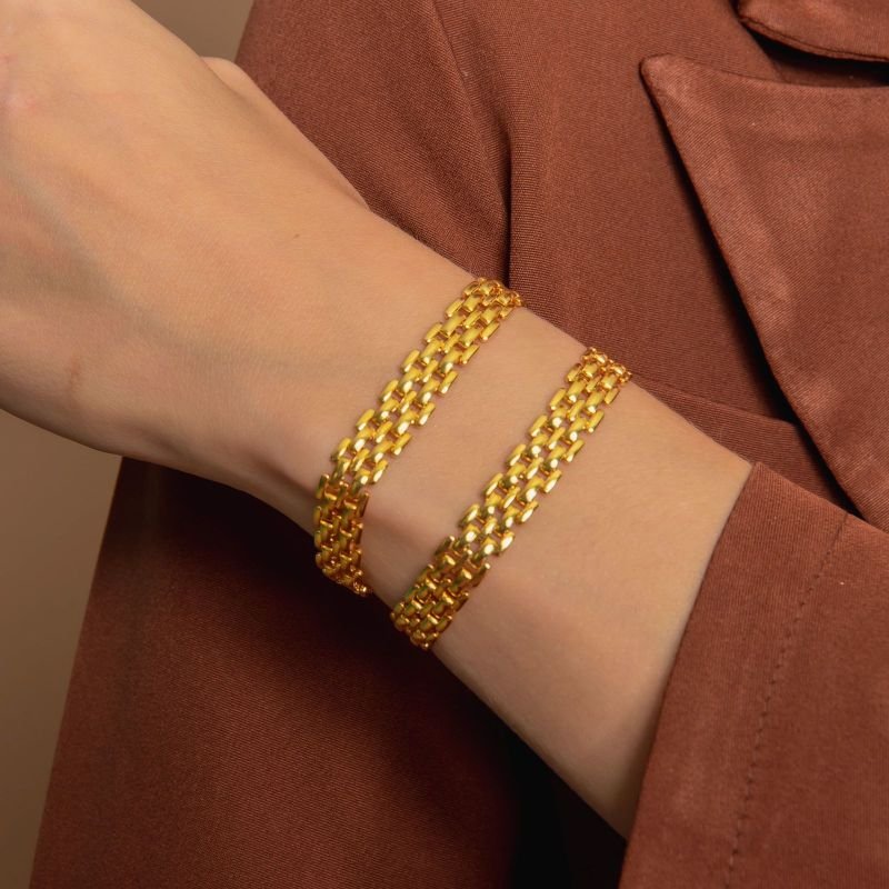 PULSEIRA MALHA RETANGULAR DOURADO FOLHEADO