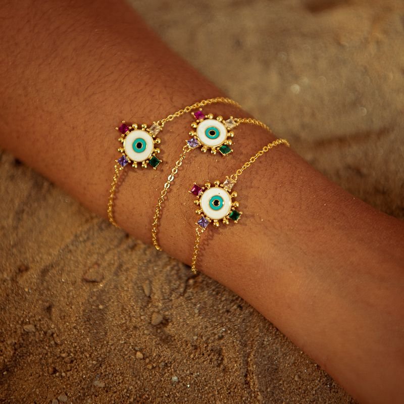 PULSEIRA OLHO GREGO PEDRAS COLORS BANHADO A OURO 18K