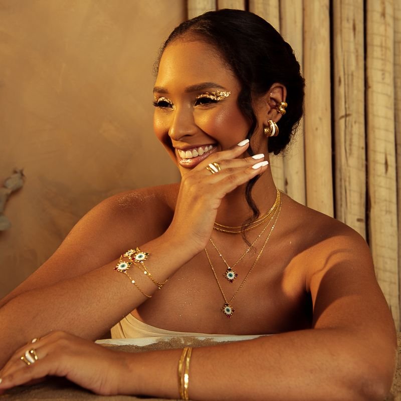 PULSEIRA OLHO GREGO PEDRAS COLORS BANHADO A OURO 18K