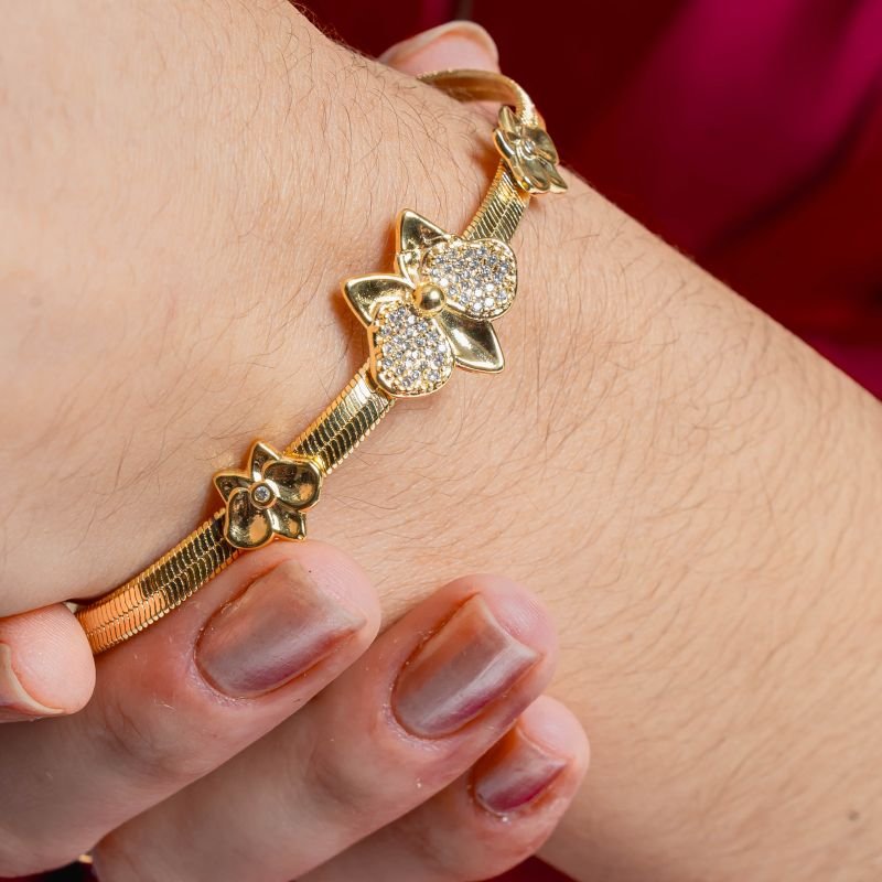 PULSEIRA ORQUIDEA LUXO ZIRCÔNIA BANHADO A OURO 18K