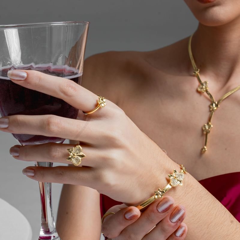 PULSEIRA ORQUIDEA LUXO ZIRCÔNIA BANHADO A OURO 18K