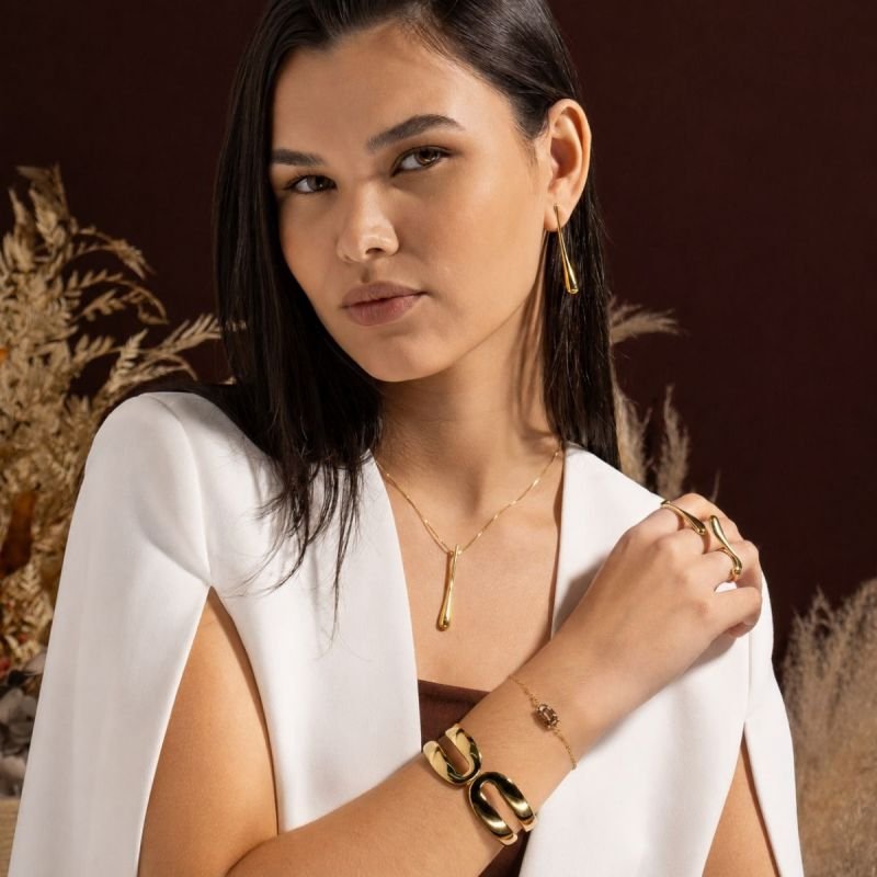 PULSEIRA OVAL MARROM ZIRCONIA BANHADO A OURO 18K