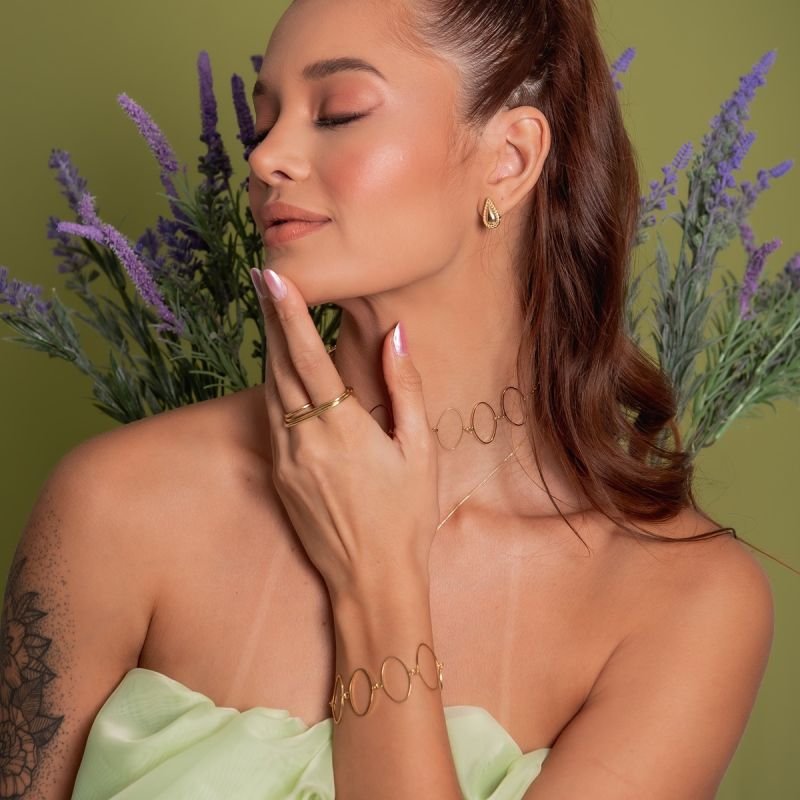 PULSEIRA OVAL VAZADO DOURADO FOLHEADO