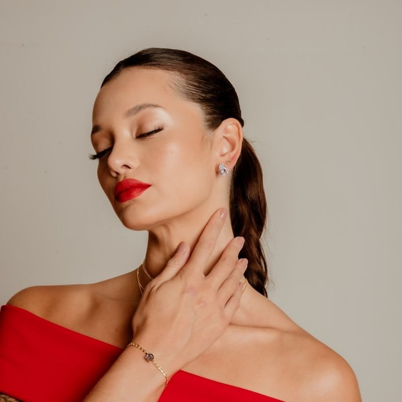 PULSEIRA PEDRA LILÁS 8MM BANHADO A OURO 18K