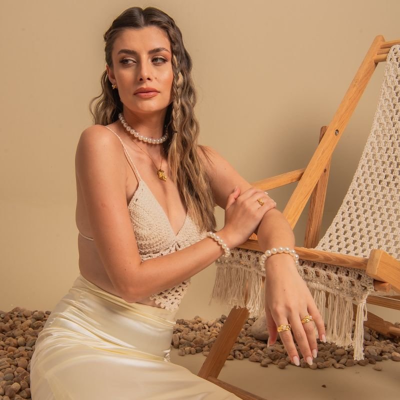 PULSEIRA PÉROLAS 12MM DOURADO FOLHEADO