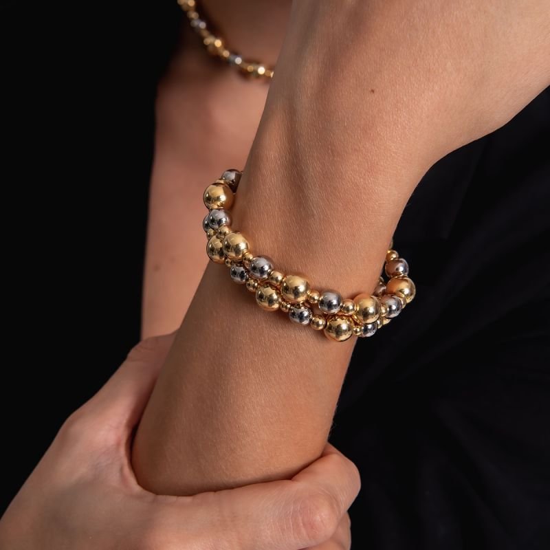 PULSEIRA PÉROLAS ASSIMETRICAS PRATEADA E DOURADO FOLHEADO