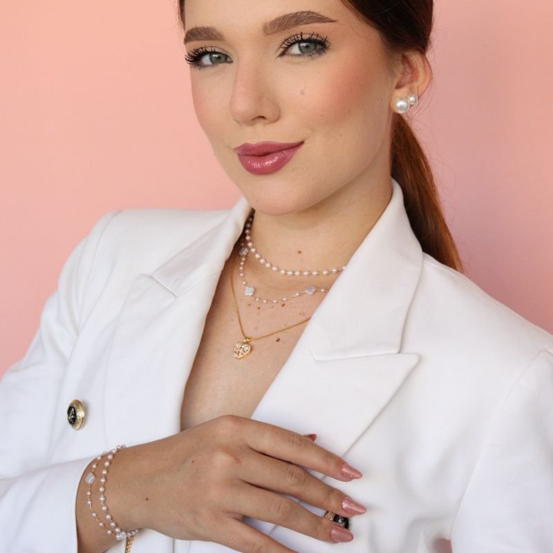 PULSEIRA PEROLAS DOURADO FOLHEADO