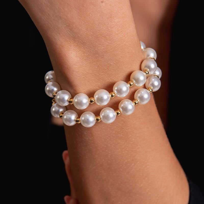 PULSEIRA PÉROLAS E BOLINHAS DOURADO FOLHEADO