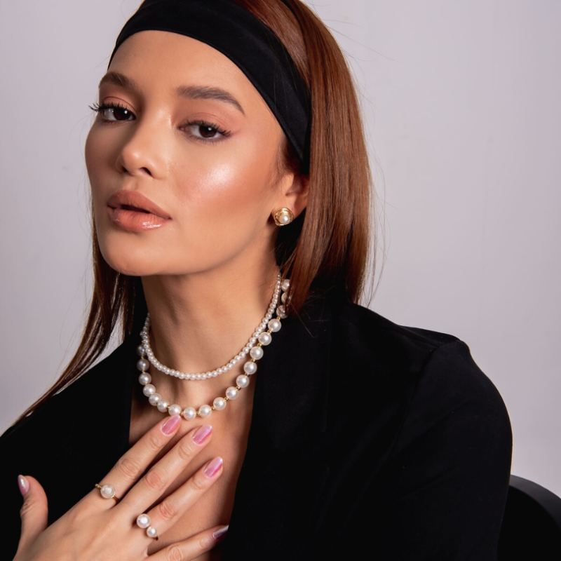 PULSEIRA PÉROLAS E BOLINHAS DOURADO FOLHEADO