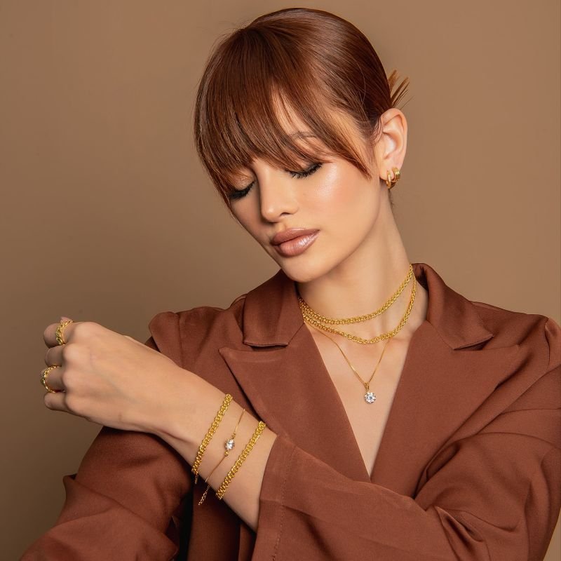 PULSEIRA PONTO DE LUZ COM BORDA 8MM DOURADO FOLHEADO