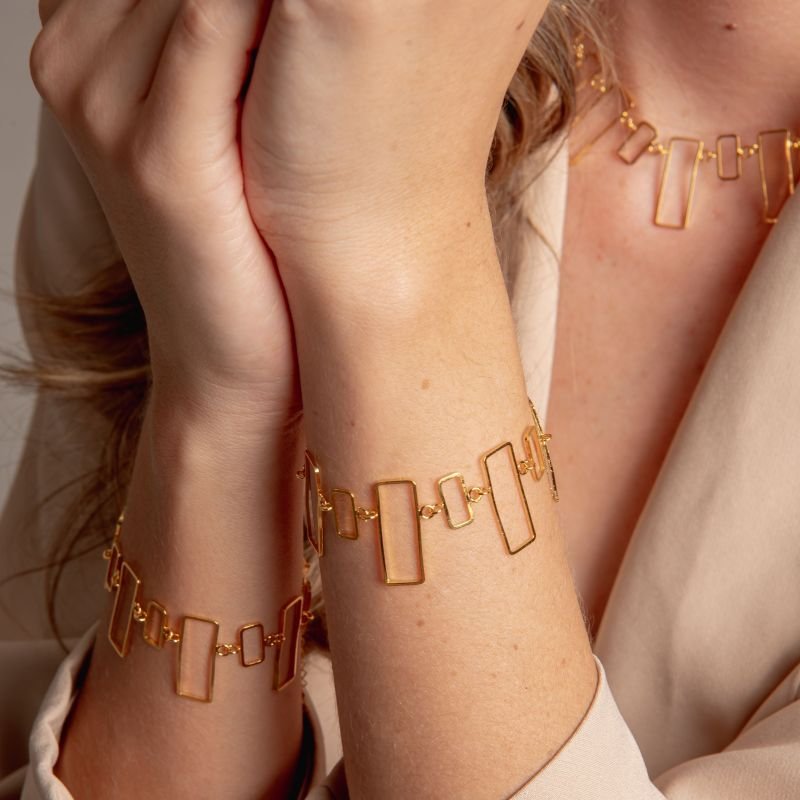 PULSEIRA RETANGULOS VAZADOS BANHADO A OURO 18K