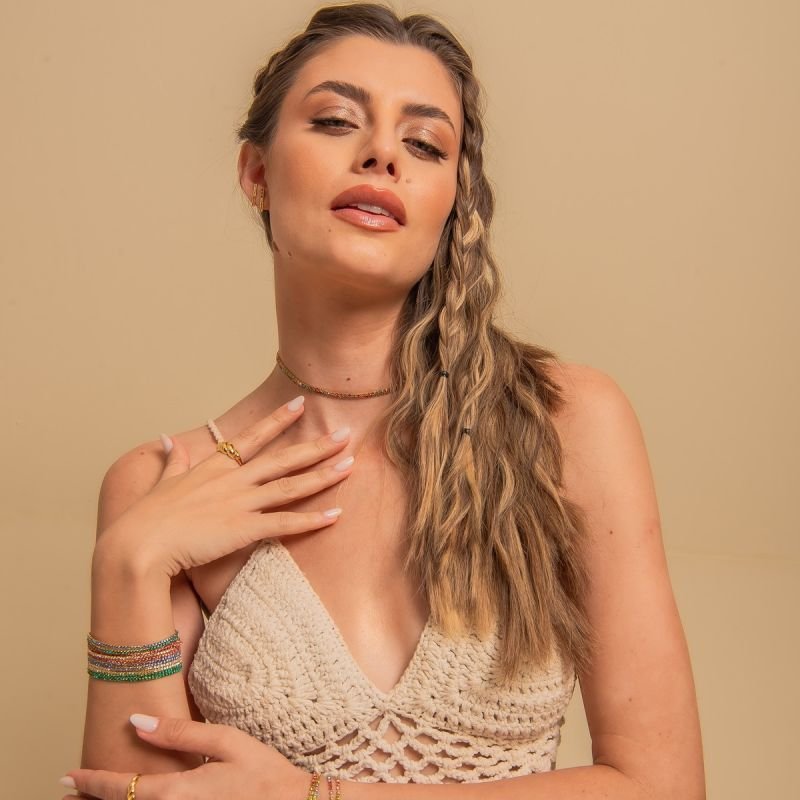 PULSEIRA RIVIERA CRISTAL DOURADO FOLHEADO