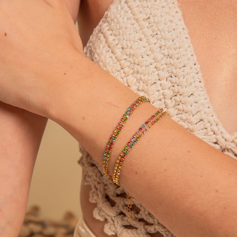 PULSEIRA RIVIERA DUPLA COLORIDA BANHADO A OURO 18K