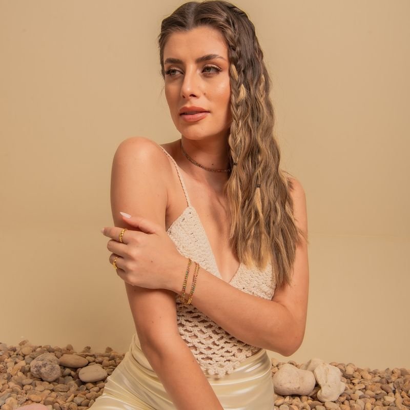 PULSEIRA RIVIERA DUPLA COLORIDA BANHADO A OURO 18K