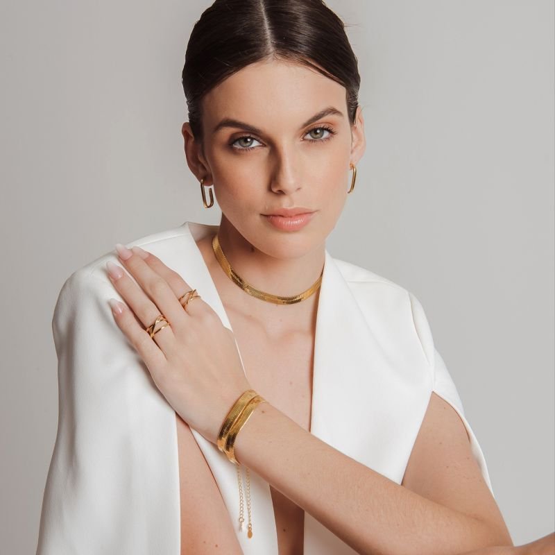 PULSEIRA SNAKE 8MM BANHADO A OURO 18K