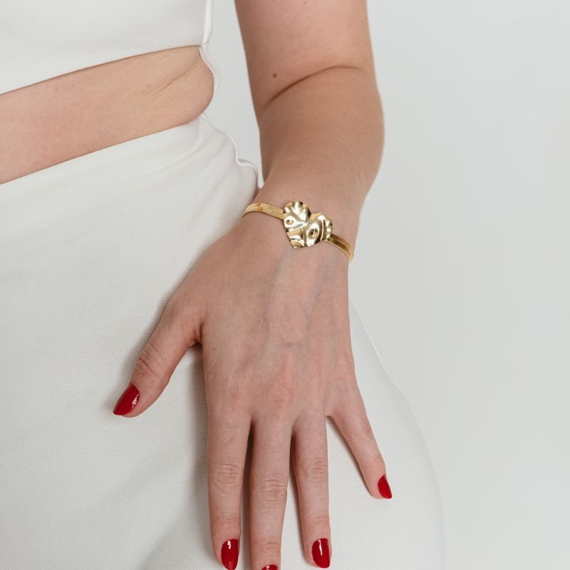 PULSEIRA SNAKE CORAÇÃO ORGANICO DOURADO FOLHEADO