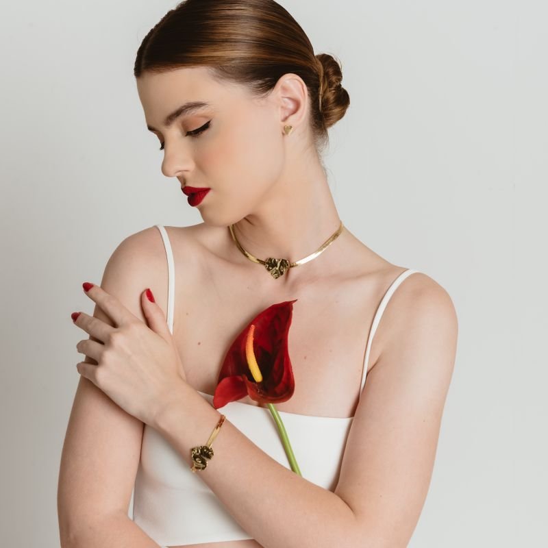 PULSEIRA SNAKE CORAÇÃO ORGANICO DOURADO FOLHEADO