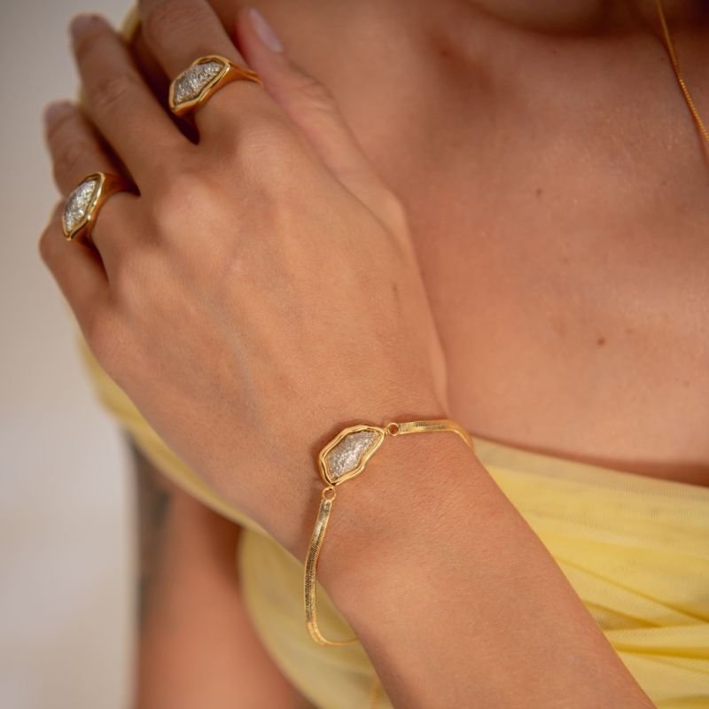 PULSEIRA SNAKE FRAGMENTO ORGÂNICO BANHADO A OURO 18K