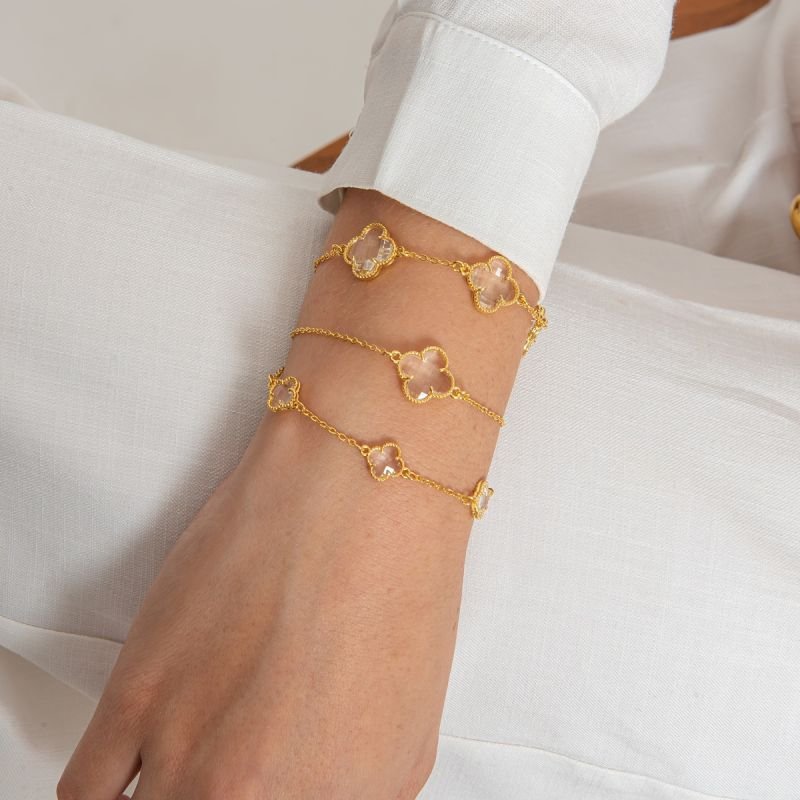 PULSEIRA TREVO CRISTAL 8MM BANHADO A OURO 18K