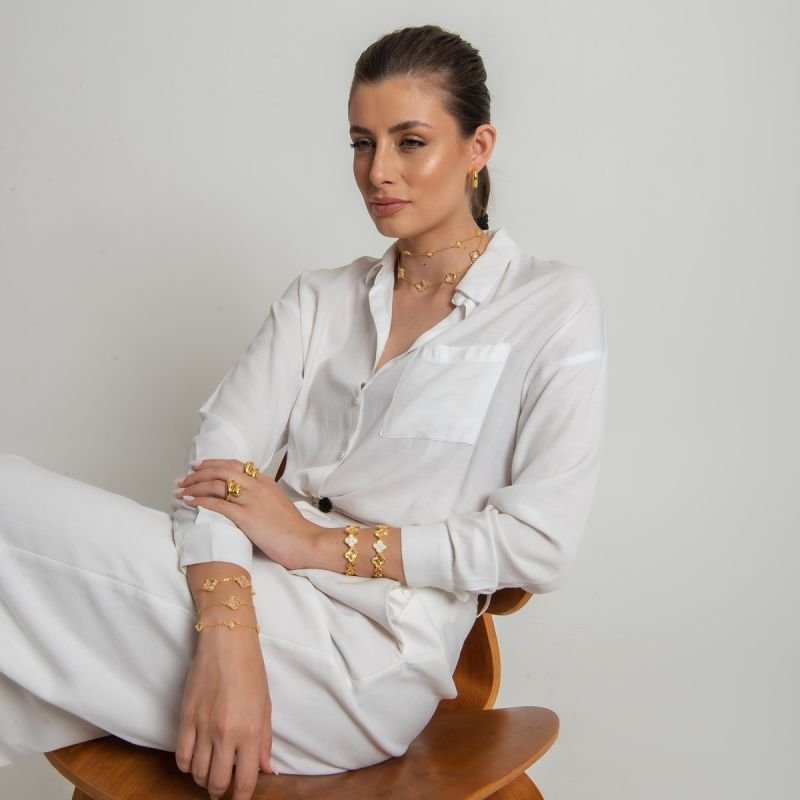 PULSEIRA TREVO CRISTAL 8MM BANHADO A OURO 18K