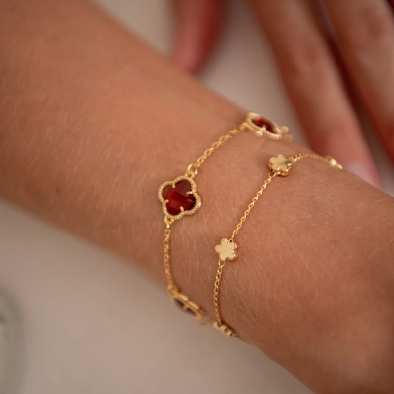 PULSEIRA TREVO ÂMBAR 10MM BANHADO A OURO 18K