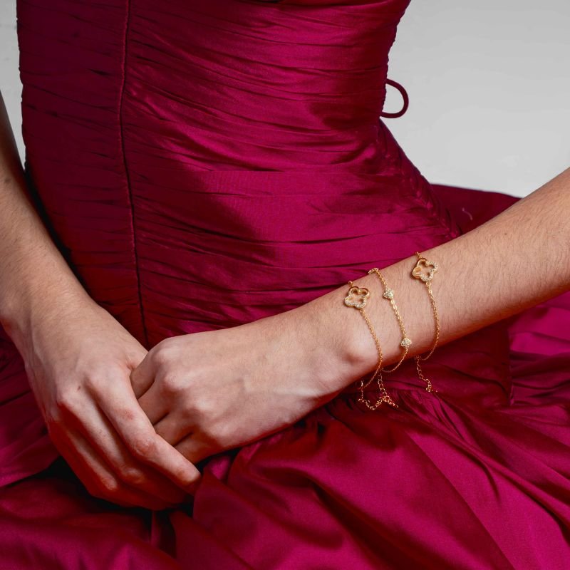 PULSEIRA TREVO MEIO ZIRCÔNIA M BANHADO A OURO 18K