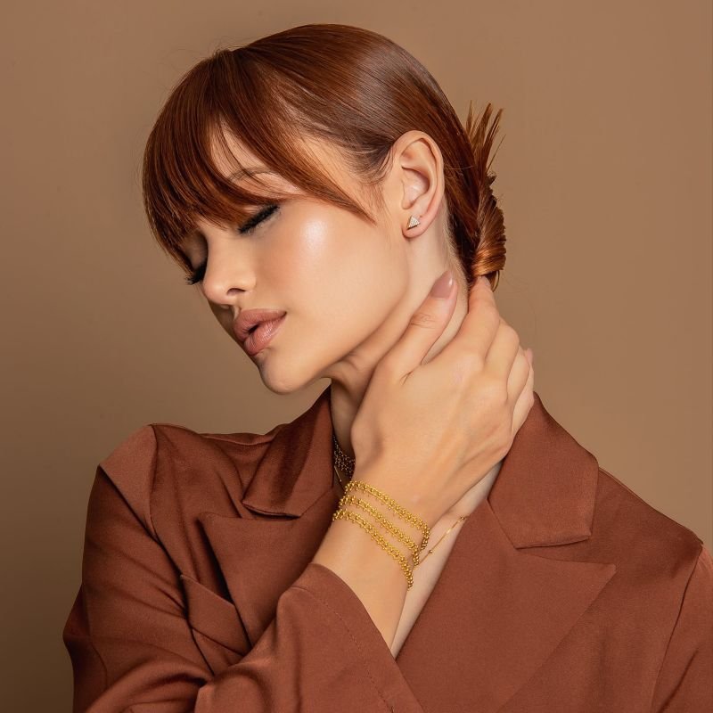 PULSEIRA TRIO FILEIRAS DE BOLINHAS BANHADO A OURO 18K