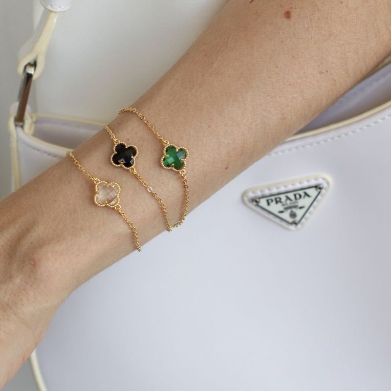 PULSEIRA TREVO CRISTAL DOURADO FOLHEADO