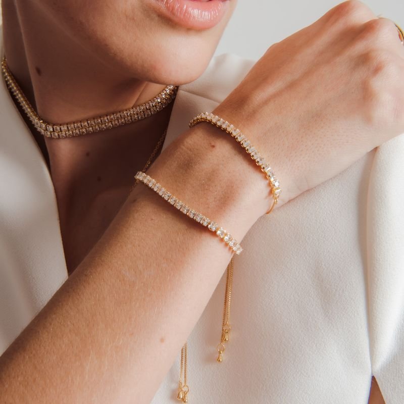 PULSEIRA ZIRCÔNIA QUADRADA 3X3 DOURADO FOLHEADO