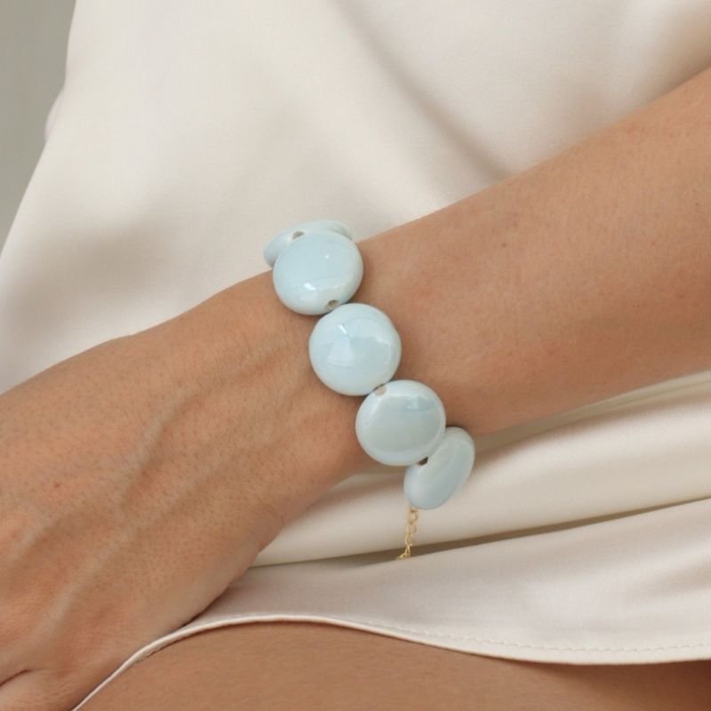 PULSEIRAS PORCELANA AZUL BANHADO A OURO 18K