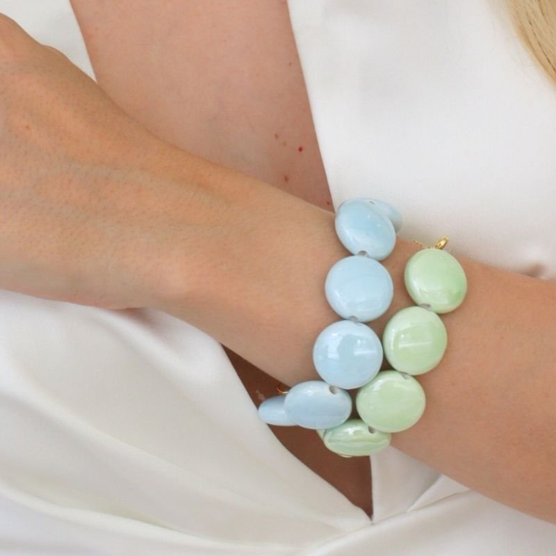 PULSEIRAS PORCELANA VERDE BANHADO A OURO 18K