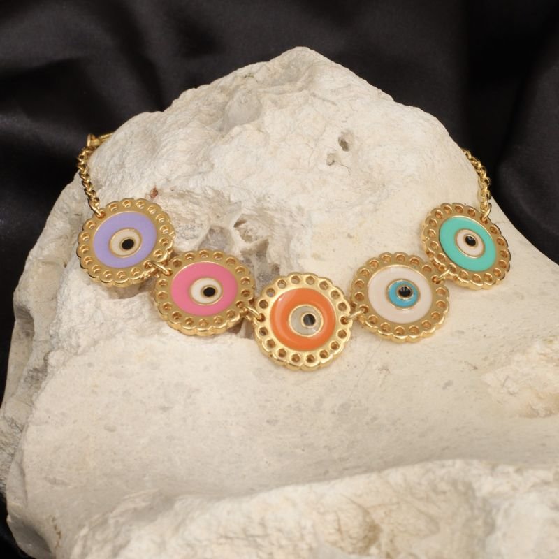 PULSERA MIX DE OLHO GREGO BANHADO A OURO 18K