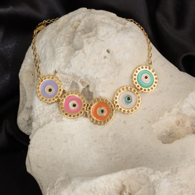 PULSERA MIX DE OLHO GREGO BANHADO A OURO 18K