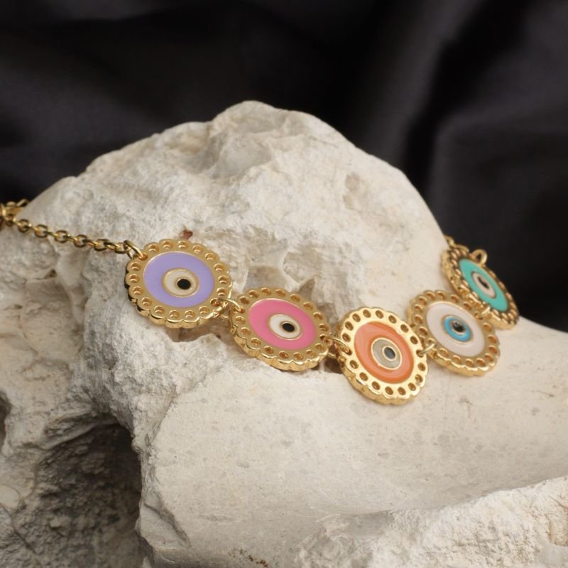PULSERA MIX DE OLHO GREGO BANHADO A OURO 18K