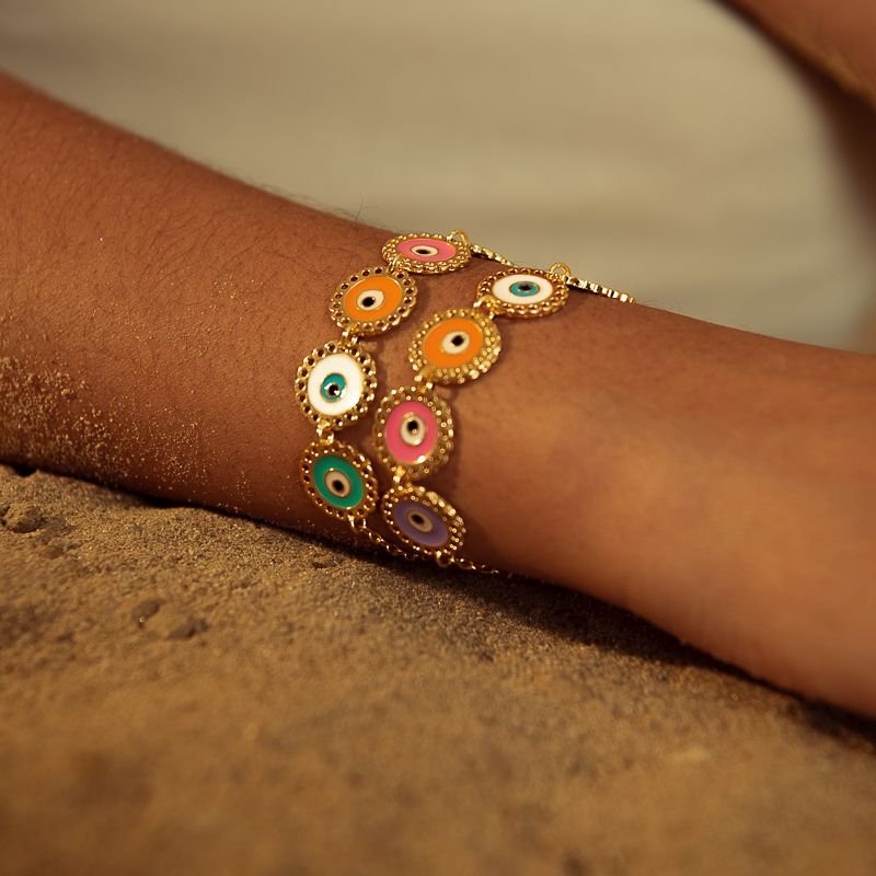 PULSERA MIX DE OLHO GREGO BANHADO A OURO 18K