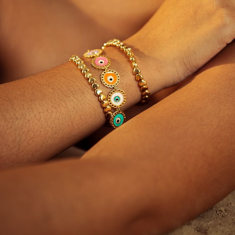 PULSERA MIX DE OLHO GREGO BANHADO A OURO 18K